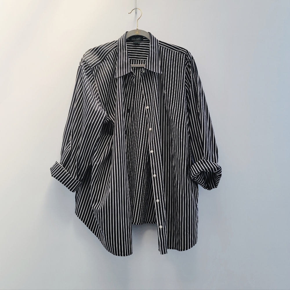 Lauren Ralph Lauren Classic Striped Button Down Shirt Size 3X Navy Blue Preppy - Picture 15 of 15
